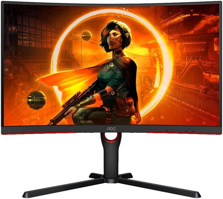 Rear view of the AOC C27G3U/BK monitor, showing the stand and port area