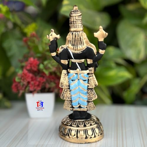 Image of Tirupati Balaji Idol for Car Dashboard, Venkateswara Swamy murthi, Vaastu Advised Balaji Statue - Tirupati Balaji Murti Idols for Pooja Room (Gold Big)