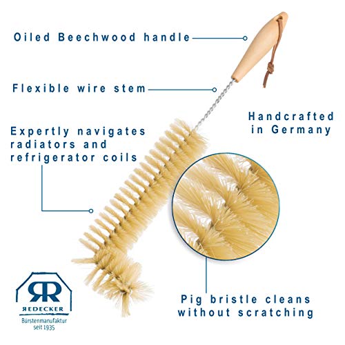 Image of Redecker Natural Pig Bristle Radiator Brush with Oiled Beechwood Handle, 18-1 /2-Inches