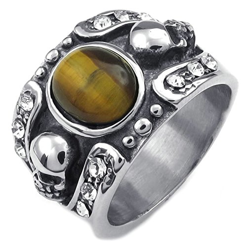 Bague biker homme en acier inoxydable avec oeil de tigre