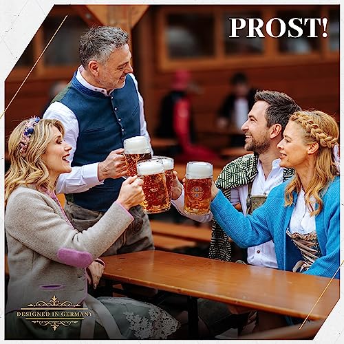 Bavaria Trachten Oktoberfest Glass Beer Mug - Authentic Beer Stein - Traditional German Beer Mugs - Franziskaner Mug Weissbier Glass - 1 Liter 34 Oz Beer Mug - Extra Large #TOP5