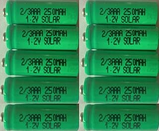 10 x 2/3AAA Solar Light Batteries 1.2v 250mAh (These 2/3AAA 30mm x 10.2mm are shorter than normal AAA)