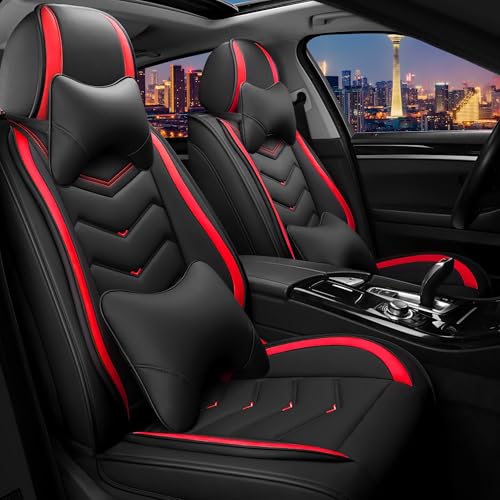 Image of CTDS Car Seat Covers for VW Tiguan 2009-2026, Stylish Sport Seat Cover, Premium Nappa Leather Car Seat Cover. Automobile Seat Covers Sets.(Luxury 2 Seats /Black Red)