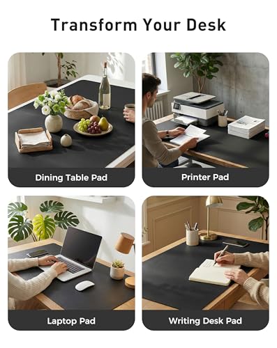 Image of Aothia Faux Leather Desk Mat - Large Mouse Pad, Non-Slip PU Leather Blotter, Waterproof Writing Surface for Office and Home (Black, 63 inch x 17 inch)