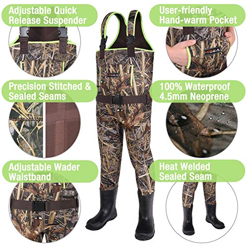 Hisea Kids Chest Waders For Toddler & Children Neoprene Youth Duck Hunting Waders For Kids Boys Girls With Insulated Boots #TOP2