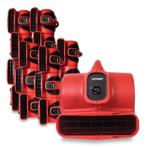 XPOWER P-430 1/3 HP Air Mover, Carpet Dryer, Floor Fan, Utility Blower - Red (18 Fans)