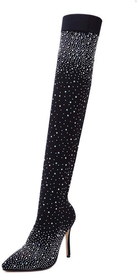 Botines Con Diamantes De Imitación Para Mujer, Botas Cortas Brillantes Con Cremallera Lateral Puntiagudas Color