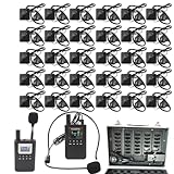 LOUKIENE Système de guide touristique sans fil, microphone et haut-parleur, 2 émetteurs, 30 récepteurs, 1 étui de rangement pour chargeur, système de casques Bluetooth pour l'entraînement de l'usine