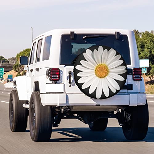 Image of White Daisy Spare Tire Cover Dust-Proof Wheel Tire Cover Fit Trailer, RV, SUV and Many Vehicle 16 Inch