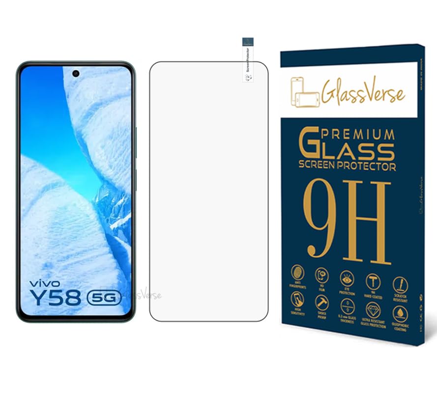 GlassVerse 9H Tempered Glass For Vivo Y58 5G Cellphone(Pack Of 1) With Free Installation Kit Full Screen Protector-6.72 Inch