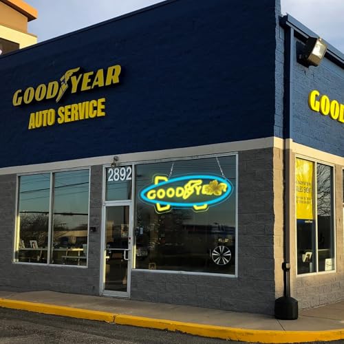 Image of WonderfulLife Goodyear Neon Sign for Tire Shop Auto Service or Garage Decor,Led Lights for Bar Man Cave Wall Decor,Bright Light of Automotive Supplies Store Display,5V USB Powered Easy Hanging.