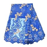 Aisunne African Lace Fabrics 5 Yards Nigerian French Lace Fabric Fashion Embroidered and Beading For Wedding Party Dresses (Blue)