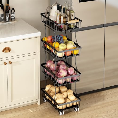 Wisdom Star 4 Tier Fruit Vegetable Basket for Kitchen, Storage Cart, Vegetable Basket Bins, Wire...