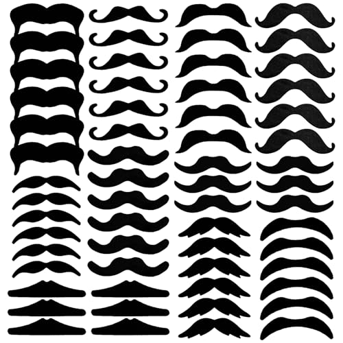 KICNIC 60 Pcs Black Fake Mustaches Self Adhesive (10 Designs) Novelty Hairy Beard Costume Facial Hair for Party Supplies Decorations Suitable for All Ages