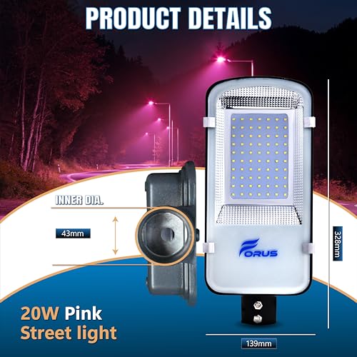 Image of Forus 20W LED Street Light with Clamp, IP66 Waterproof Outdoor LED Street Light, High Lumen 2400lm Pink, Aluminium Body for Road, Parking Lot, Garden & Industrial Outdoor Lighting (1 Pc)
