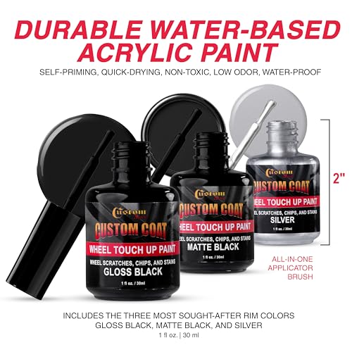 Custom Shop Silver Black Rim Touch Up Paint Kit - Wheel Paint Curb Rash Repair Scratches, Chips - 3 Colors Gloss Black, Matte Black, Silver - Automotive Car Rim Paint Touch Up Pen for Metal - Thumbnail 3