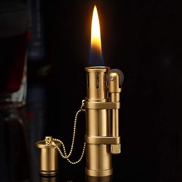 Vintage Antique Lighter,Cute Cool Lighters,Reusable Windproof Trench Lighter,Novelty Soft Flame Kerosene Metal Lighters for Men Dad Husband Gold
