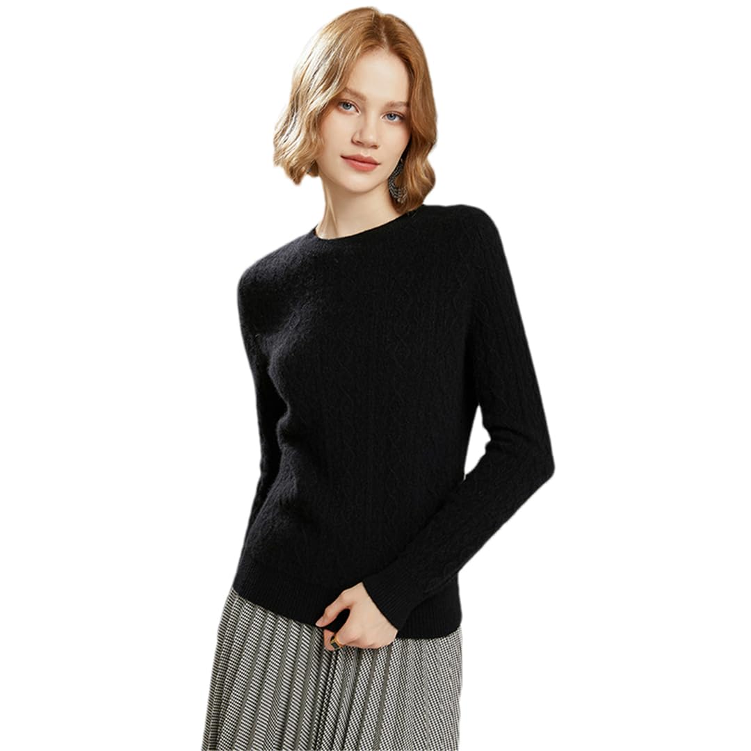 Maglioni da donna in lana, con scollo rotondo, lavorato a maglia, in cashmere, tinta unita