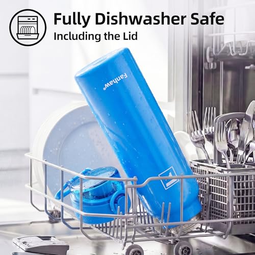 Image of Fanhaw 24 oz Insulated Water Bottle with Soft Silicone Spout Lid, Leakproof Stainless Steel Vacuum Bottle for School, Sports& Daily Use, Kids, Teens& Adults, Back to School Essentials (Sky Blue)