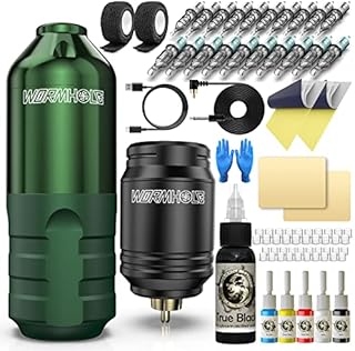 Wireless Tattoo Kit-Wormhole Tattoo Pen, Cordless Tattoo Pen Kit for Beginner, Complete Tattoo Kit with Tattoo Cartridge Needles Tattoo Ink, 1050mAh Tattoo Power Pack