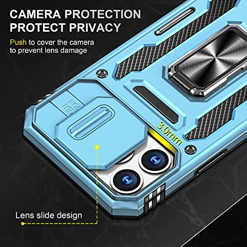 Image of Slide Camera Cover with Ring Holder Mobile Phone Case Cover for iPhone 13 Pro Max (Blue)