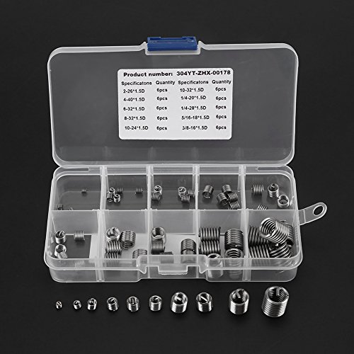60Pcs Thread Insert Kit 304 Stainless Steel Wire Screw Sleeve Thread Repair Insert Assortment Kit #TOP4