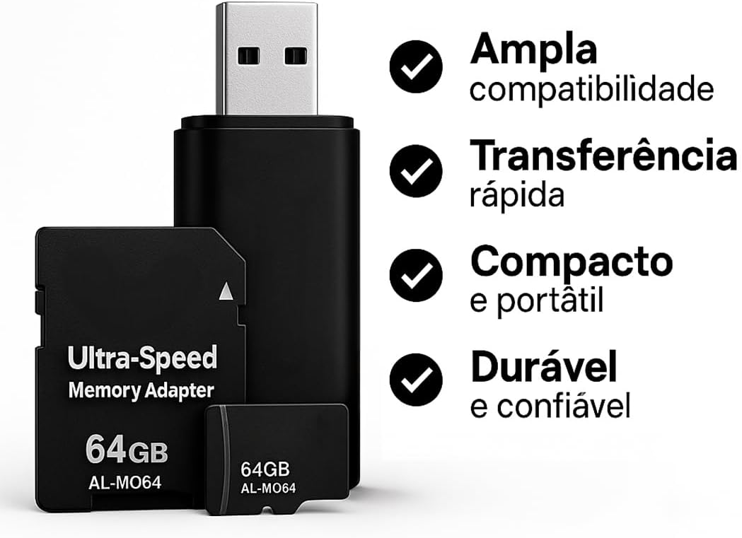 Cartão de Memória SD, 4GB a 128GB, Classe 10, Alta Velocidade, com Adaptador USB e SD, compatível Android e câmera (4GB)