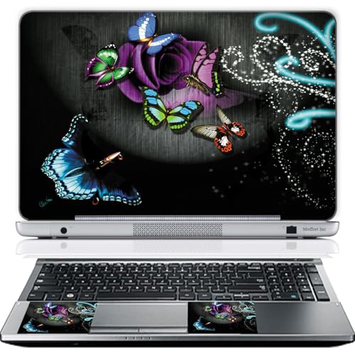 15 15.6 Inch Laptop Skin Sticker Cover Premium Sticker Cover Art Decal Decorative (Included 2 Wrist Pad Skins) - Gray Butterfly Design