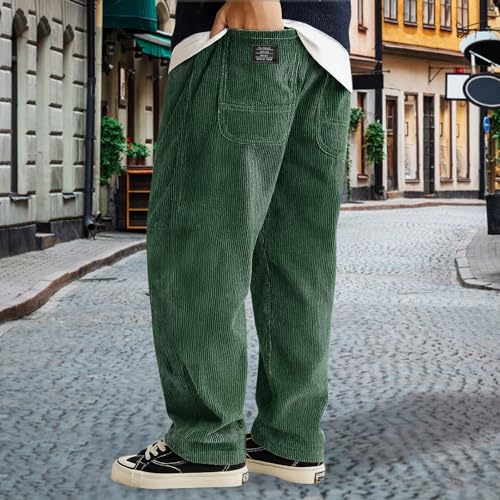 Mens Corduroy Straight Leg Pants Long Solid Elastic Waist Casual Pants Loose Fit Going Out Pants with Pockets4