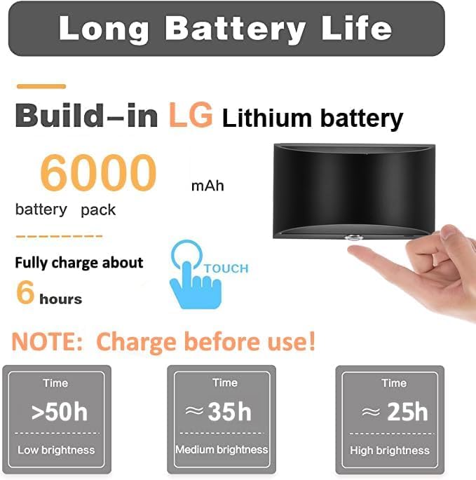 Image of Wall Sconces, Led Lights Battery Operated Wall Lights with USB Charging, Dimmable ON /Off Switch Touch Control for Bedroom, Hallway (Black, RGB)