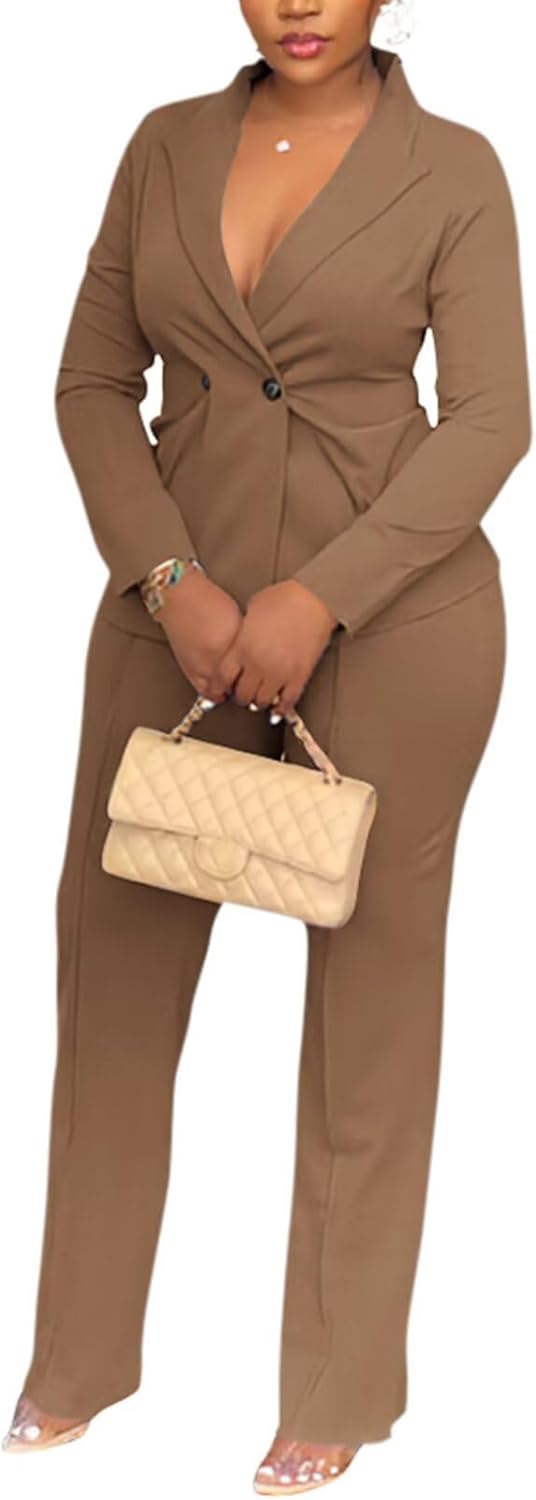 Kafiloe Women Double Breasted Blazer Pants Suit 2 Piece Outfits Casual Long Sleeve Blazer Set for Work Business - Image 5
