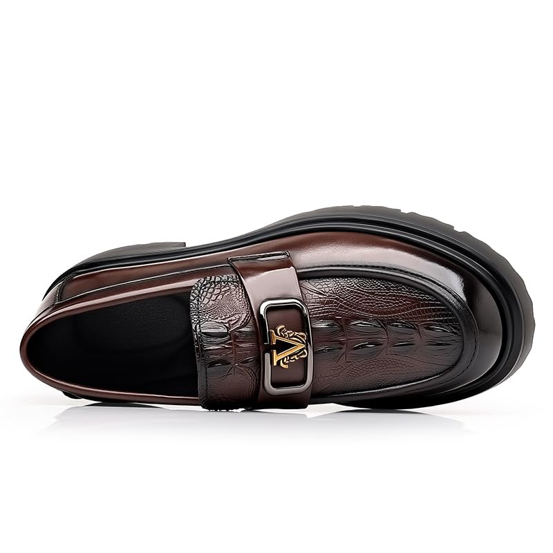 Men's Luxury Genuine Leather Thick-Soled Penny Loafers Fashionable Round Toe Thick Heels Suitable for Business Formal Shoes Classic Non-Slip Party Wedding Dance2