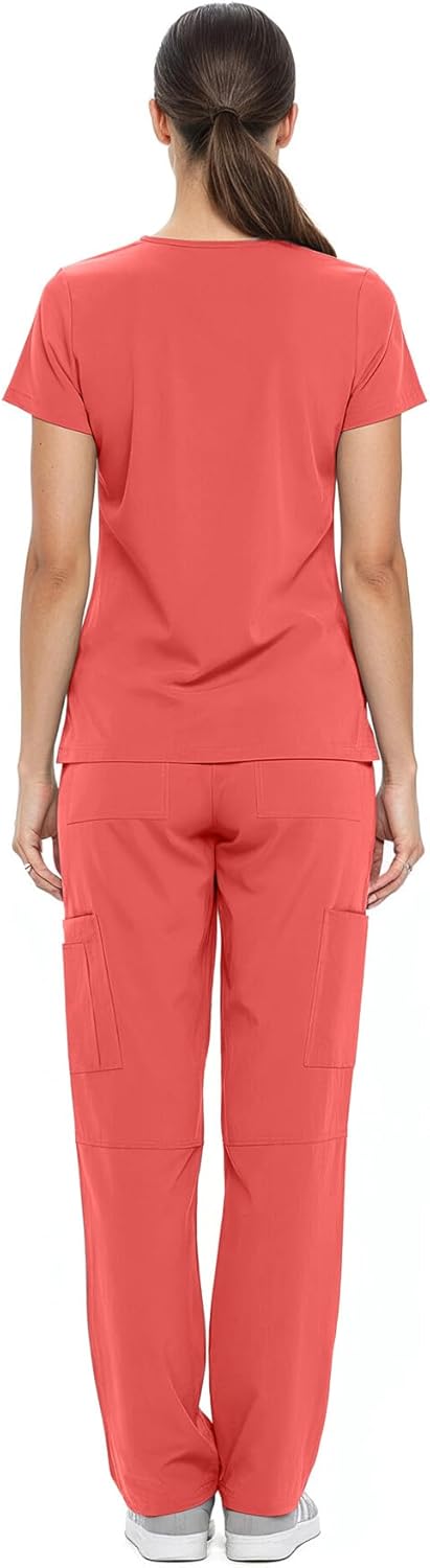 Natural Uniforms Women's Cool Stretch V-Neck Top and Cargo Pant Scrub Set with Regular and Petite Sizes