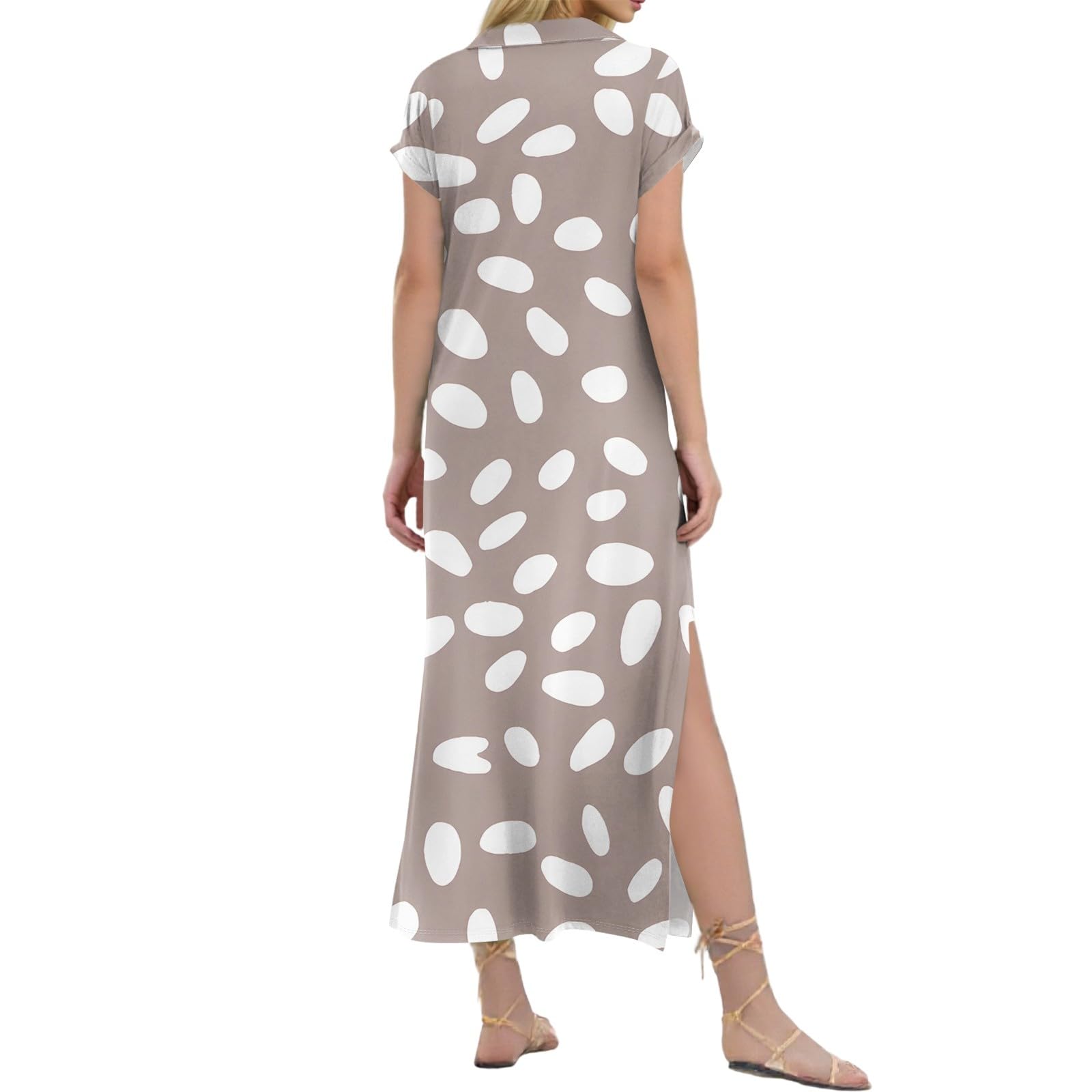 Blusenkleid Damen Lang Mit Schlitz Blumen Sommerkleid Damen A Linie Maxikleider V Ausschnitt Kurzarm Sommerkleider Leicht Und Luftig Strandkleid Kleider Mit Kragen Boho Kleid Frauen Sommer