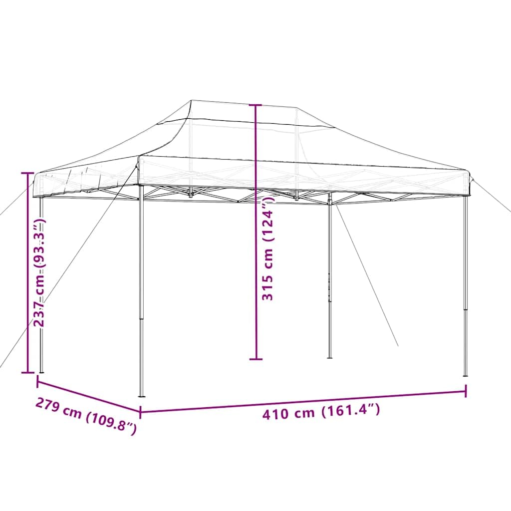 Składany namiot Pop-up czarny 410x279x315 cm | Dach z tkaniny Oxford z powłoką PVC, solidna stalowa rama, łatwy montaż i przechowywanie