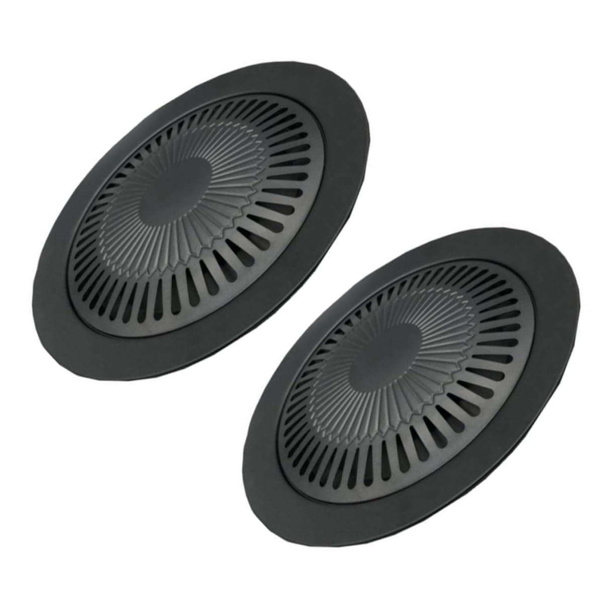2 Teglie per Barbecue Rotonde Antiaderenti in Ferro, 2 Set, per Grigliata in Giardino e Weekend, Distribuzione Uniforme del Calore