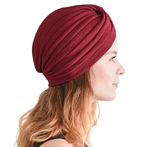 CHARM Casualbox | Tela Crepé Twist Turbante Sombrero Tejido Bandana Árabe Festival Bohemio Borgoña