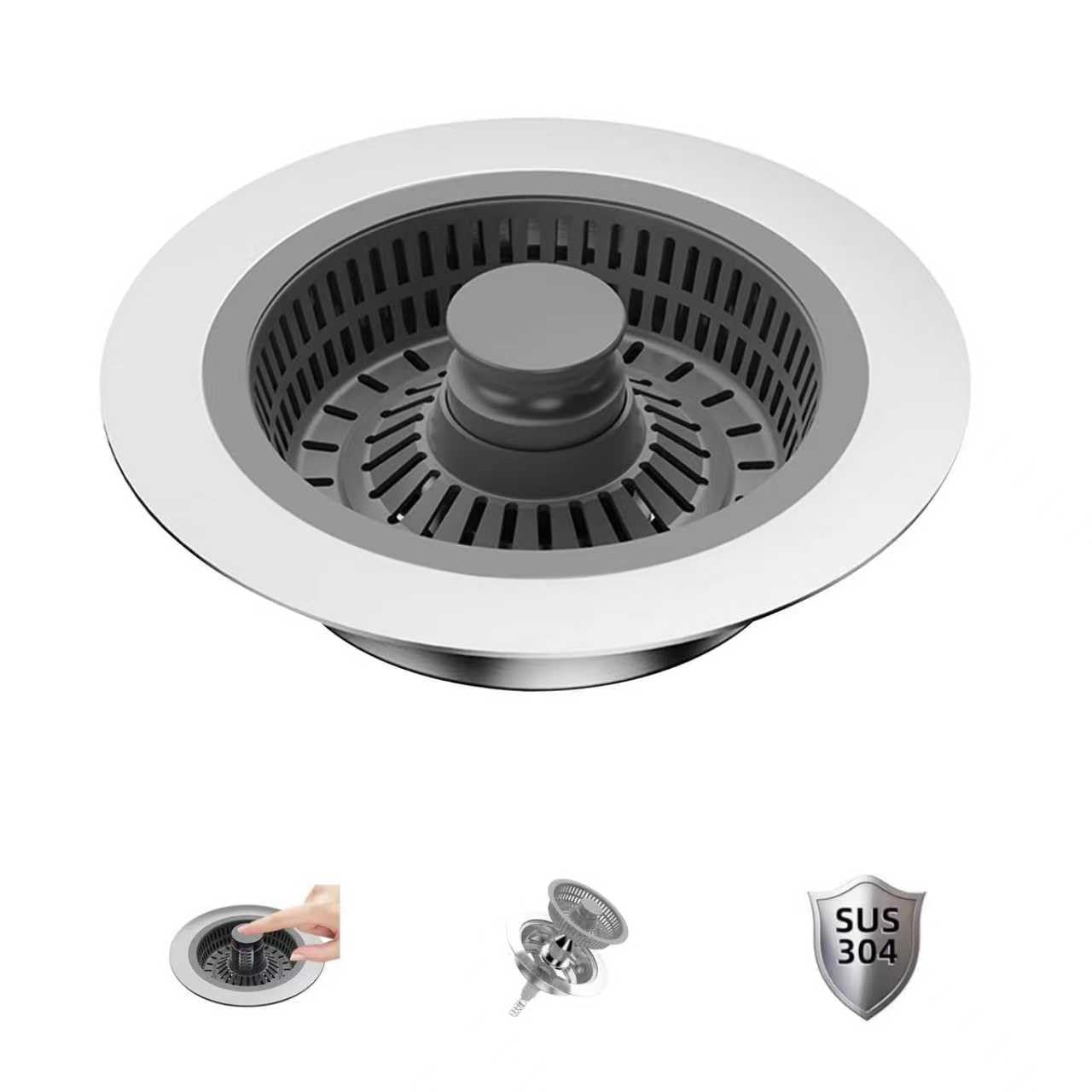 Tappo Universale Per Lavandino Bagno 2 In 1 Con Filtro Anti-capelli - Facile Installazione, Adatto A Scarichi Da 2,7 A 4,2 Cm (Nichel Spazzolato)