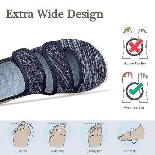 Hsyooes Womens Wide Width Shoes Men Walking Shoes Adjustable Slipper Comfortable Sandals Elderly Indoor Outdoor Blue Label Size 393