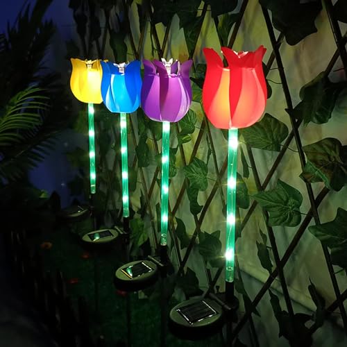 Image of GIGAWATTS GW-909 Tulip Solar Garden Light | 6 LED Solar Light Outdoor Garden with 600mAh Battery, BIS Approved, Waterproof Garden Solar Lights for Pathway & Lawn Decoration (Pack of 1, Warm White)