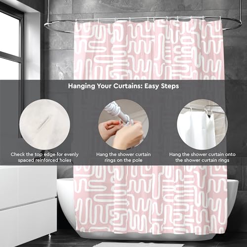 Image of Encasa XO Bathroom Shower Curtain 7 Feet with 10 Hooks | (72x84 in) Quick Dry Heavy Printed Polyester Fabric Bathroom Curtains Waterproof | Machine Washable, Mould & Mildew Resistant - Boho Maze Pink