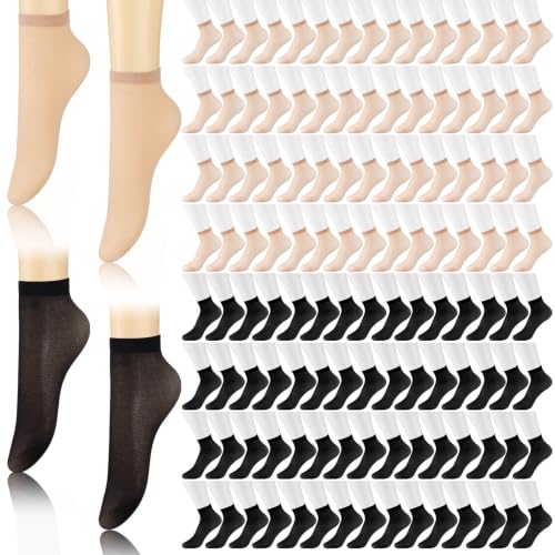 Image of Twistover 288 Pcs Disposable Foot Socks Slip on Ankle Socks Nylon Footies Try On Stockings for Try Shoe Men Women, 144 Pairs
