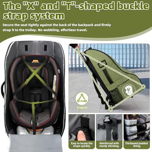 Image of Car Seat Travel Bag with Wheels for Airplane, Waterproof Padded Car Seat Carrier Backpack for Airport, Fits Infant & Convertible Seats，Green