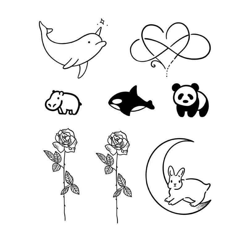 5 Pcs Herbal Juice Temporary Tattoo Sticker Cartoon Cute Rose Waterproof Long-Lasting Simulation Arm Clavicle Simulation Tattoo