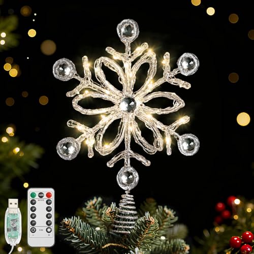 Lewondr Weihnachtsbaumspitze Schneeflocke, 13'' Glitzernde Epoxid...