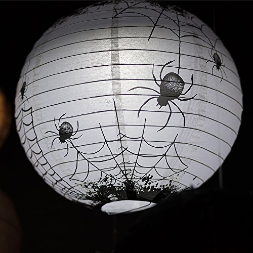 Image of Quasimoon PaperLanternStore.com 14 Inch Halloween Spiders Spooky Bug Webs Paper Lantern, Hanging Decoration