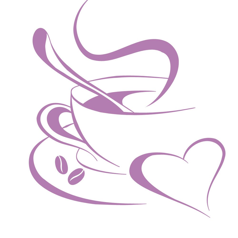 Grandora Tatuaje de Pared Taza de café corazón I Lila (WxH) 20 x 23 cm I Taza de café en Grano Autoadhesivo Pegatina Cocina Pared W3040