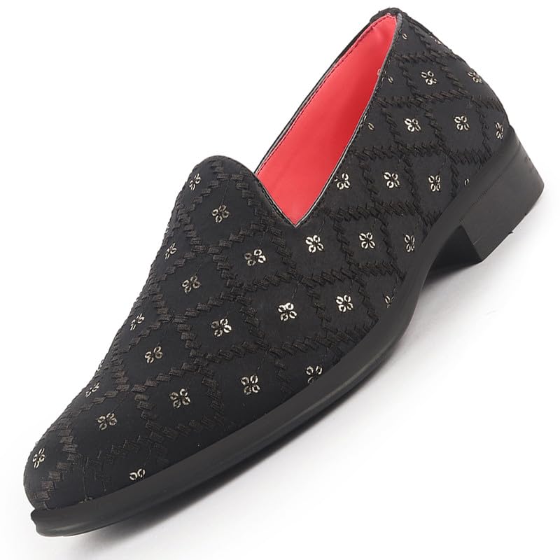 Image of FAUSTO Men Embroidered Sequin Ethnic Slip-On Juttis and Mojaris | Traditional Party Loafer Sherwani Shoes for Wedding, Reception, Cocktail and Festive Outfits