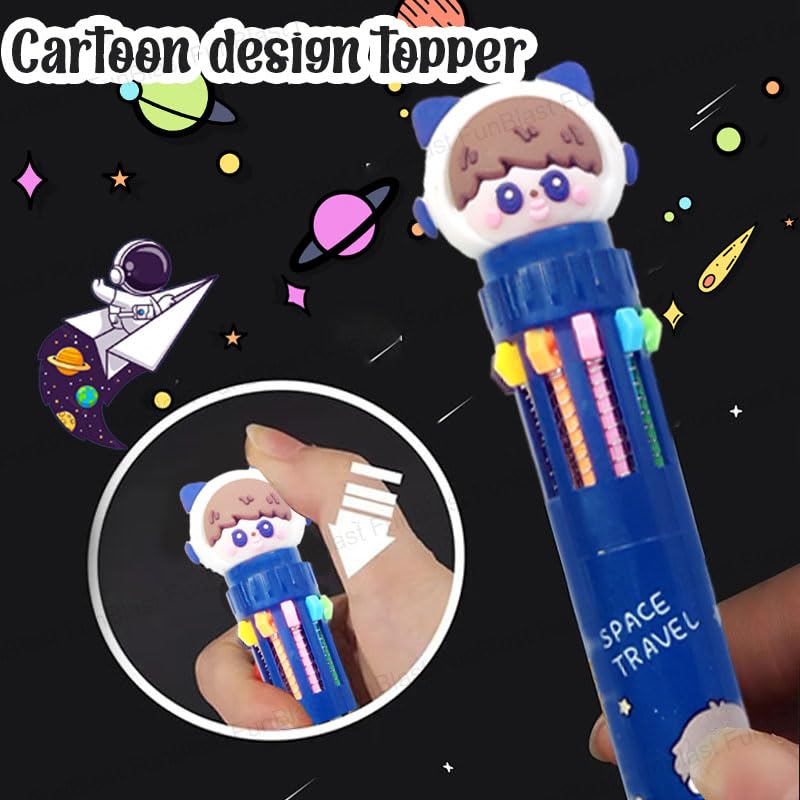 Image of FunBlast 10 In 1 Ball Pens for Writing - Cartoon Design Lightweight Ball Pen with Comfortable Grip for Extra Smooth Writing, Stationery for School & Office, Birthday Return Gift (Space)