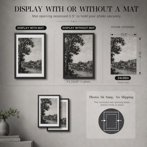 Image of VCK 24x36 Poster Frame with Plexiglass, Black Wood, 20x30 Mat, 2 Pack